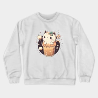 Cat Boba Tea Bubble tea anime kawaii design - cute kitten drinking boba straw Crewneck Sweatshirt